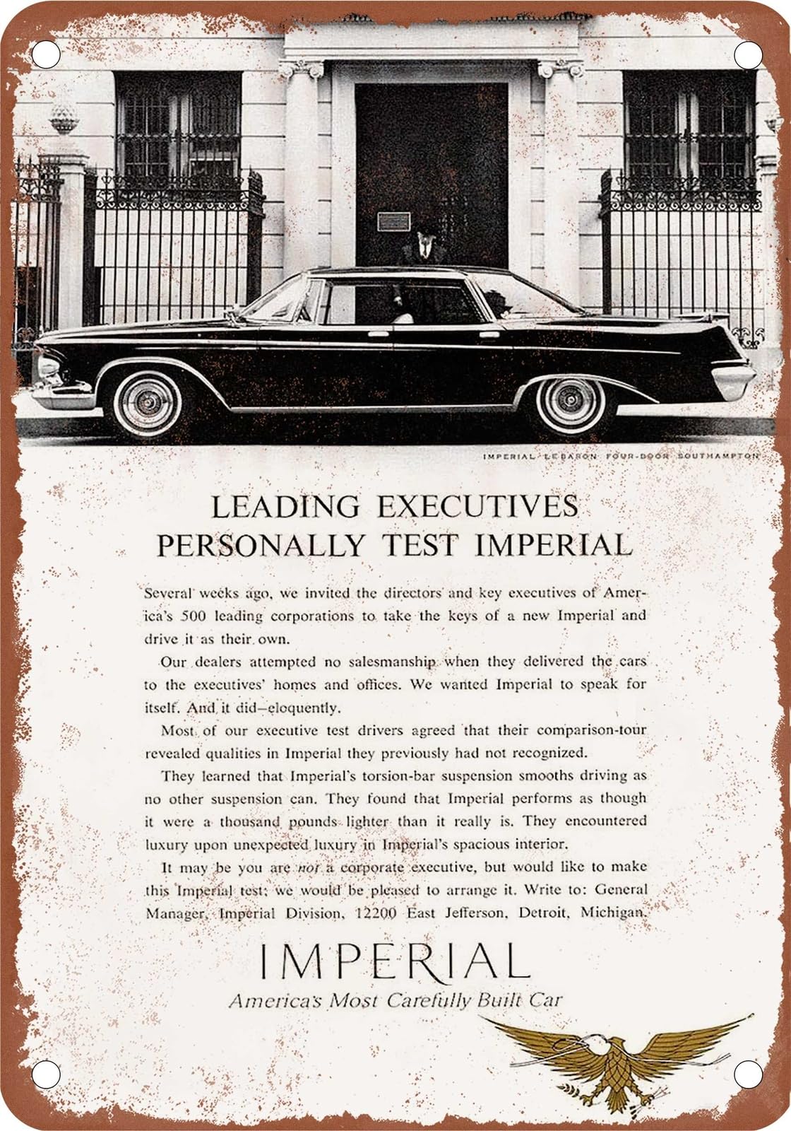 METAL SIGN - 1962 Imperial Vintage Ad 09 - Old Retro Rusty Look home decor
