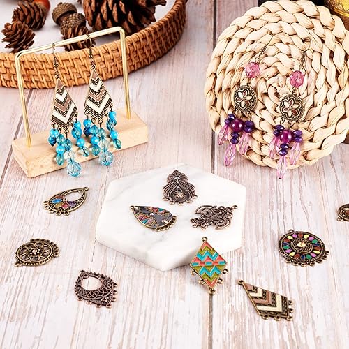 Vista 16 de FASHEWELRY 16 piezas de aretes de turquesa de estilo tibetano, joyería occidental redonda plana, joyería occidental, colgantes de piedras preciosas