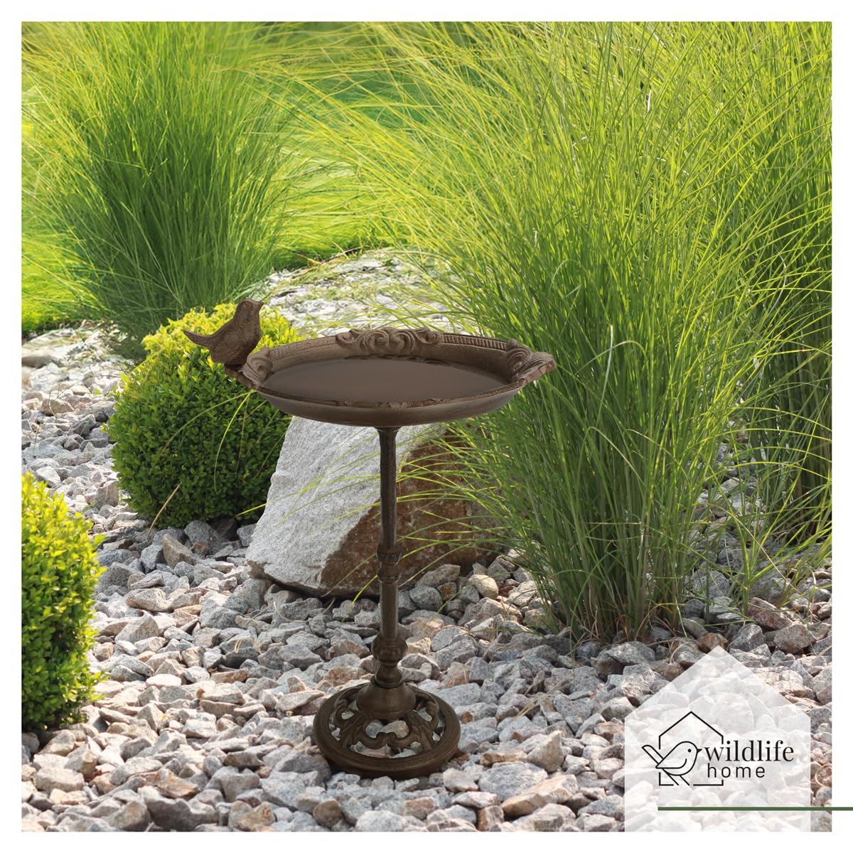 wildlife home Abreuvoir pour oiseaux debout avec pied I Distributeur de nourriture pour oiseaux en fonte résistant au gel pour jardin et balcon I Bain d'oiseaux I Mangeoire pour oiseaux sauvages