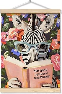 GTYNU Whimsical Zebra Reading Book Wall Art Decor,Book Lover Gifts For W...