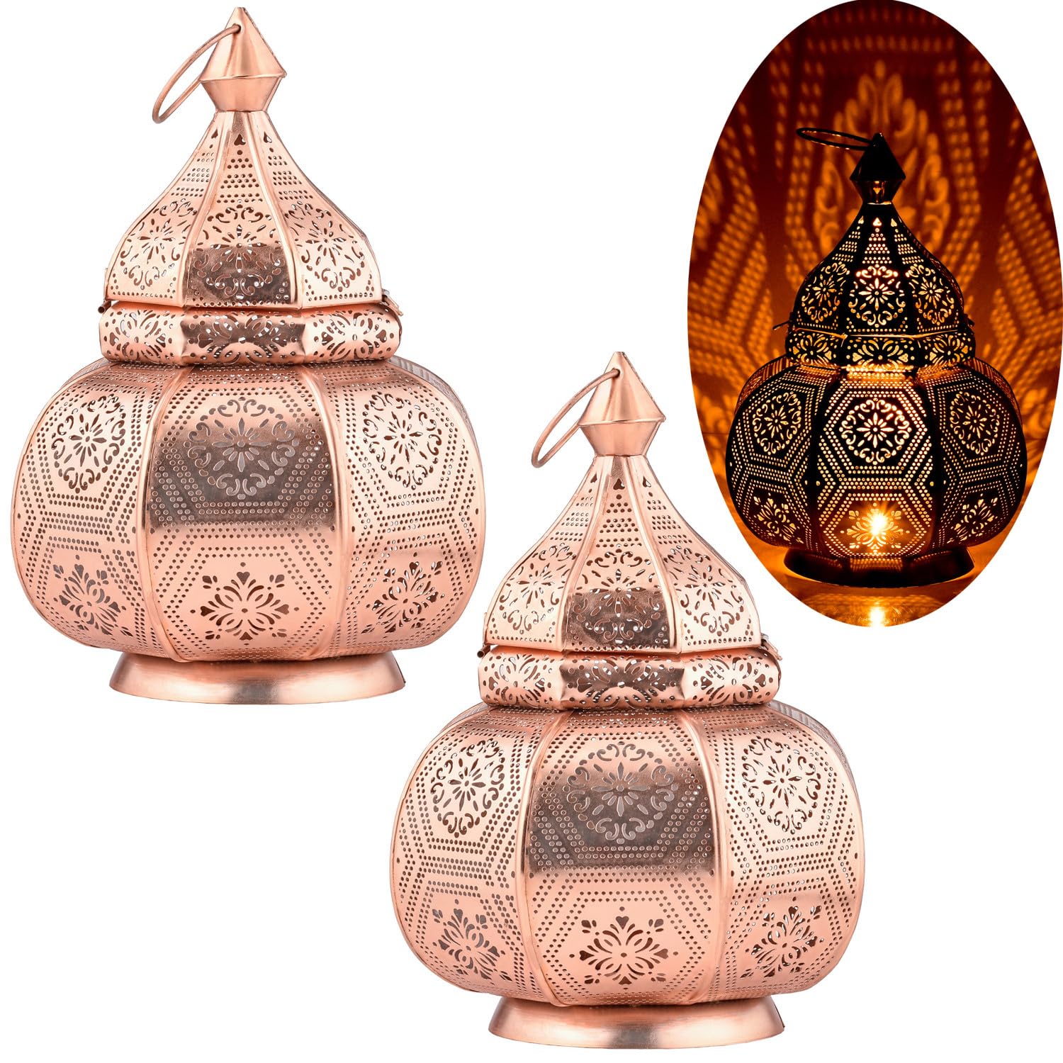 2er Set Orientalische Tischlampe Mahana modern aus Metall in Kupfer