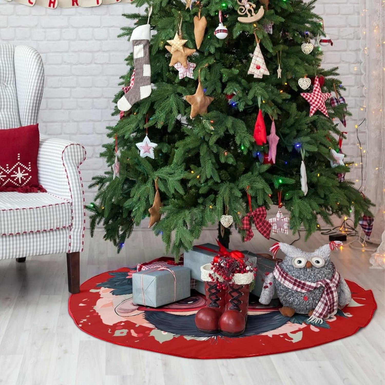 Funny Monkey Christmas Tree Skirt Ornaments Christmas Tree Mat for Home Party Holiday Decorations