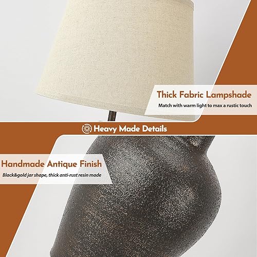 Miniatura 4 de Juego de 2 lámparas de mesa rústicas de granja para dormitorio, sala de estar, mesa auxiliar, color marrón oscuro, terracota, lámparas de mesita de