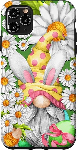 Funda divertida para iPhone 11 Pro Max con diseño de gnomo de Pascua para mujeres, profesoras y margaritas