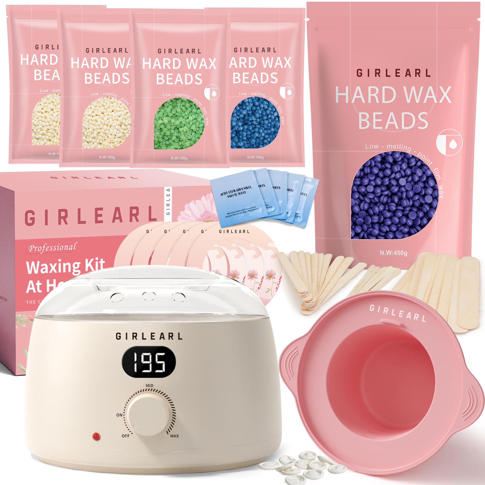 GIRLEARLEPremium Digital Waxing Kit + 1lb Lavender Hard Wax Beads at Home, Multiple Formulas Target Different Types of Hair for Brazilian Bikini, Facial, Leg, Full body