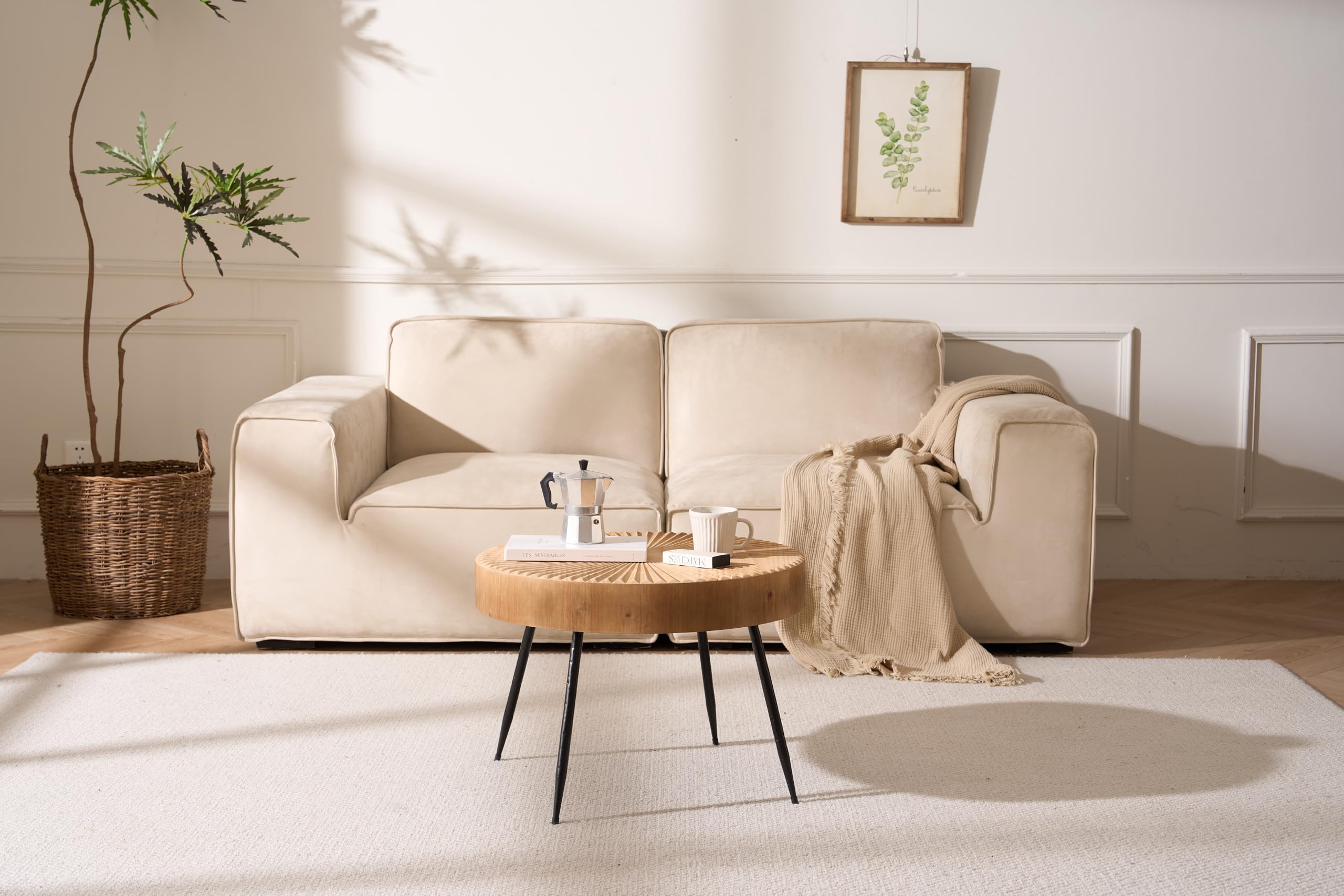 Beistelltisch Rund Holz, 60×42cm Großer Coffee Table | linearem design, schwarzen metallbeinen, fur wohnzimmer, massivholzfurnier, holzfarbe, kleiner couchtisch, handgefertigt