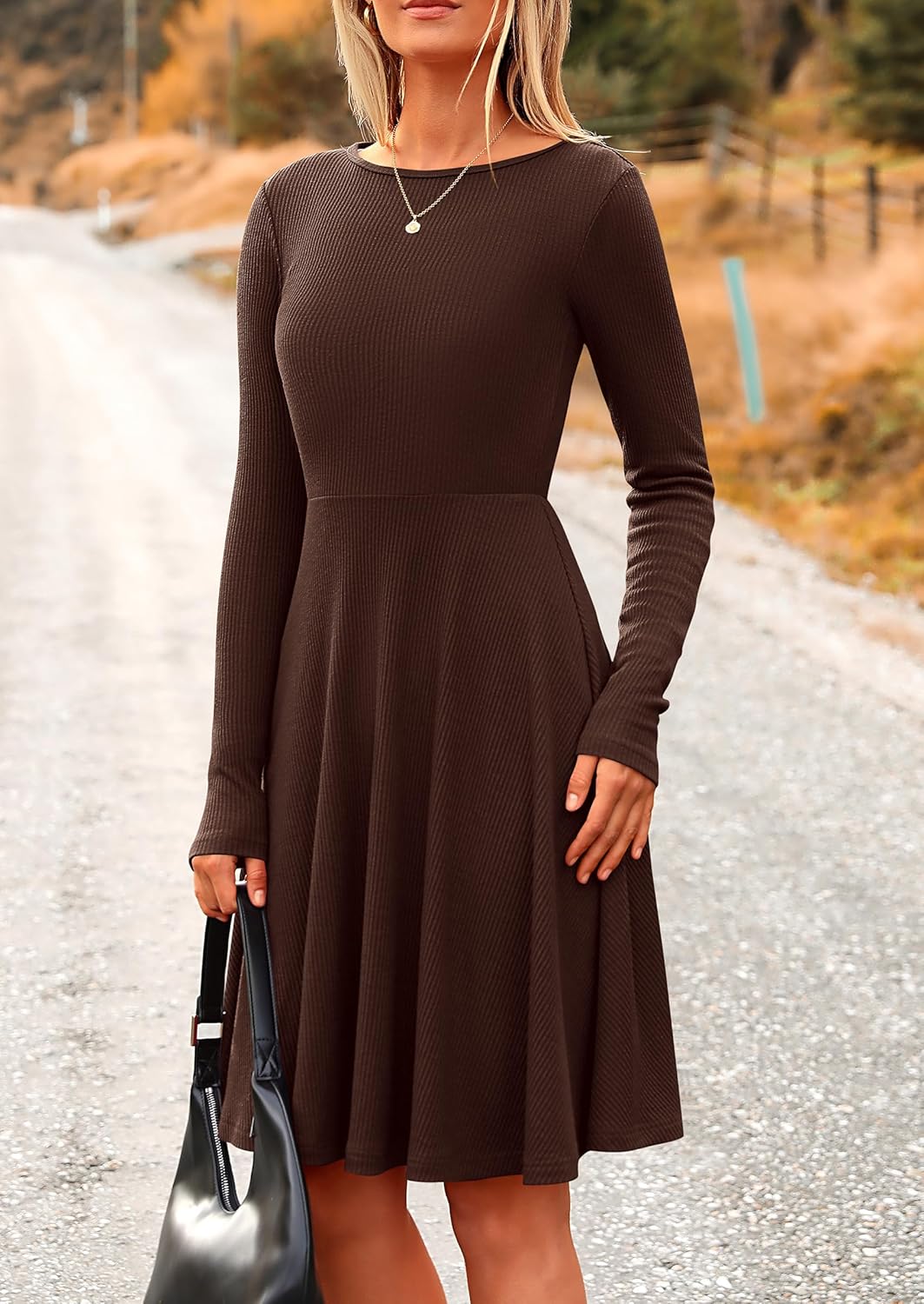 PRETTYGARDEN Women's Fall Short Dress Ribbed Knit Crewneck Long Sleeve A Line Flowy Casual Elegant Going Out Winter Dresses - Image 7