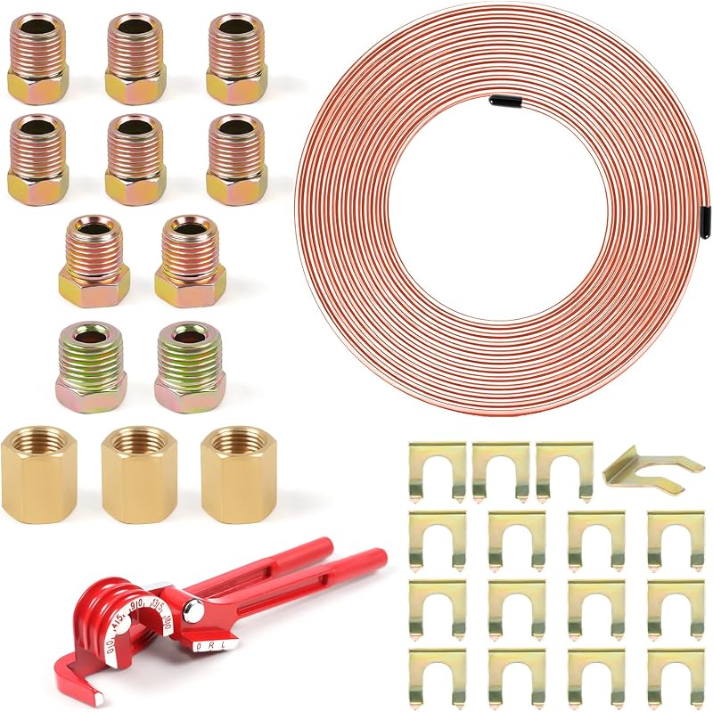 Kit de linha de freio 1/4" MSLANE em aço revestido de cobre com curvador e conexões – 7,62 m