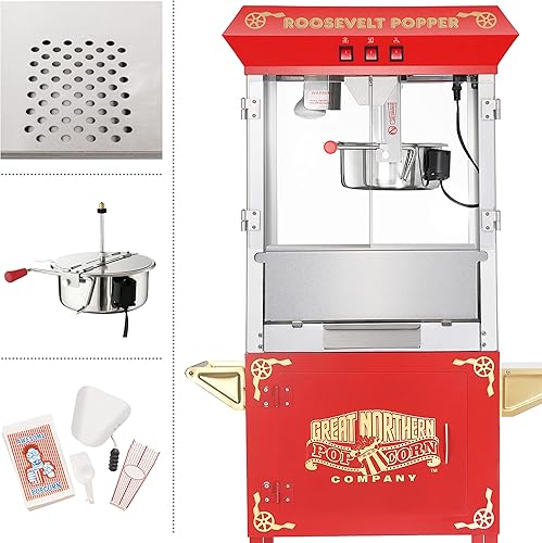 Miniatura 4 de Great Northern Popcorn - Máquina de palomitas de maíz con carrito de 8 onzas con hervidor de acero inoxidable, cubierta calentada y cajón de viejas