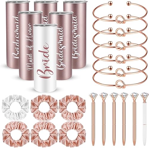 Juego de 24 piezas de regalo para dama de honor y dama de honor juego de vasos para dama de honor con coleteros para el cabello pulsera nudo de