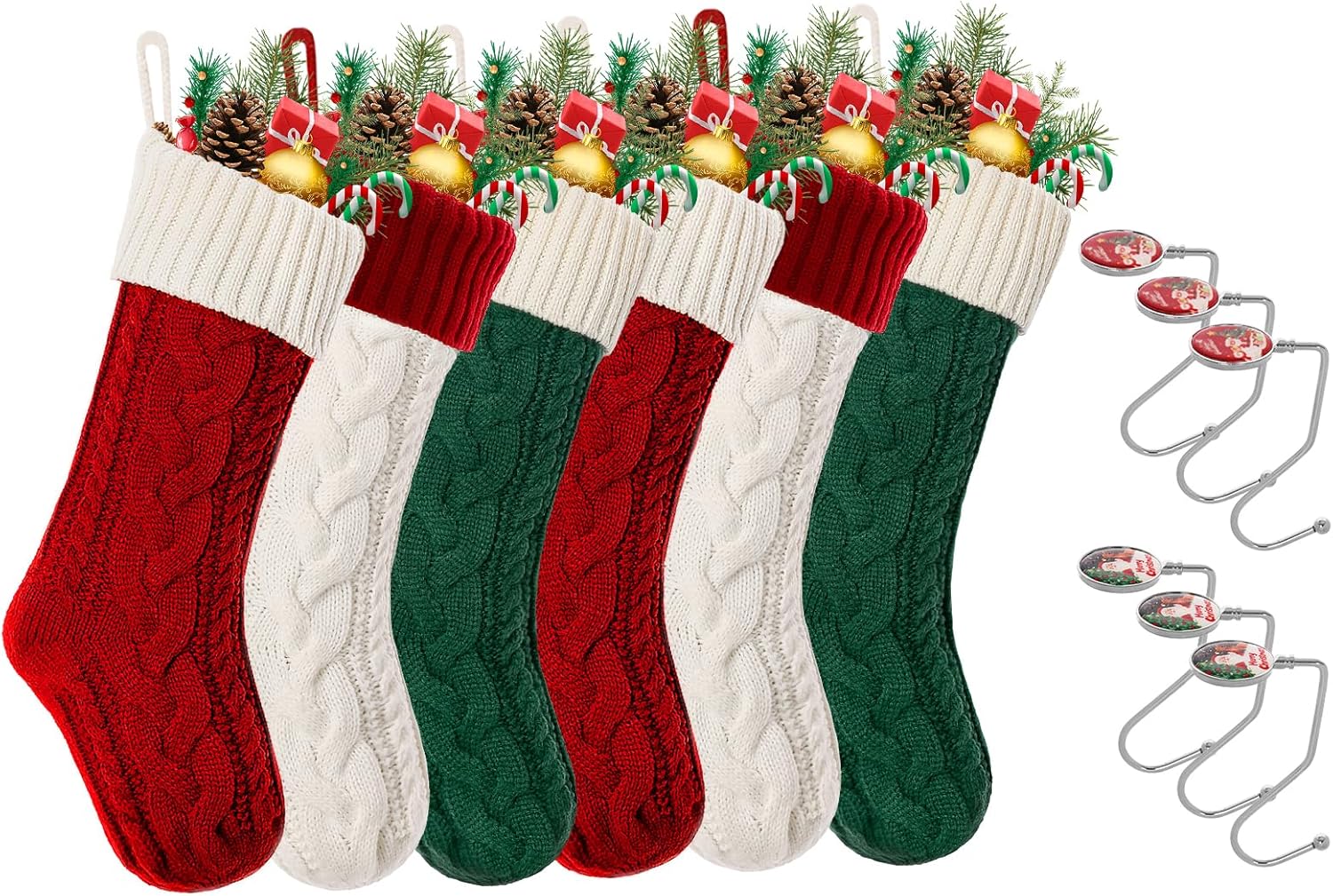 Christmas Stockings,18 Inches Large Cable Knitted Xmas Stocking for Family Holiday Fireplace Decoration(2 Redwhite,2 GreenWhite,2 WhiteRed)