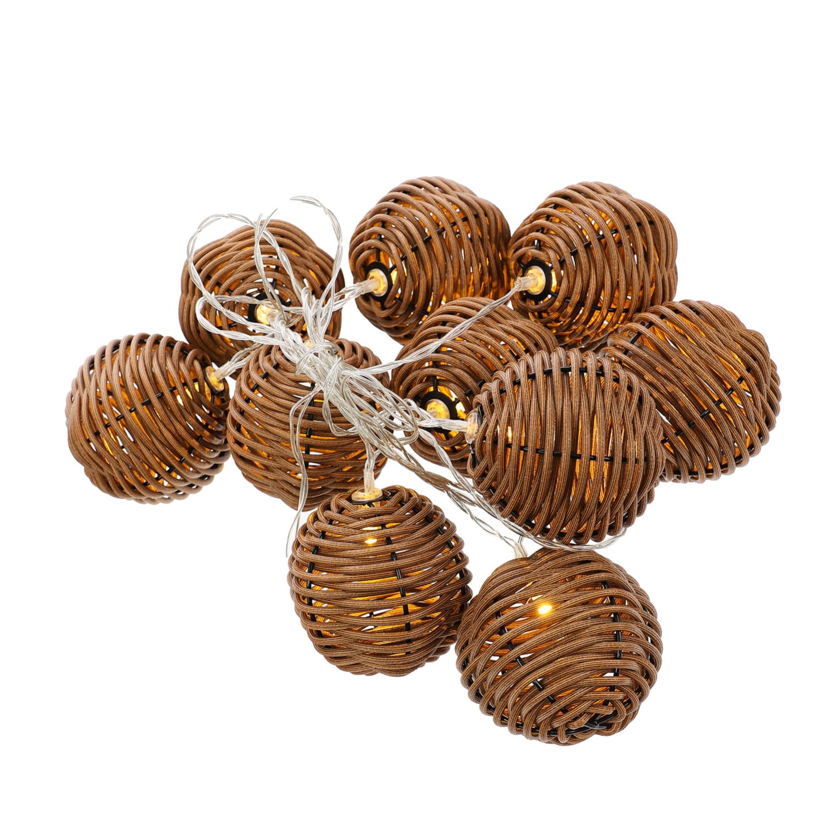 Dekorative Lichterkette 1 Satz in Rattan Optik aus Kunststoff und Eisen | Braun, 10, 8 W Beleuchtung, 3 Aa Batterien nicht Enthalten, für Party und Hochzeit