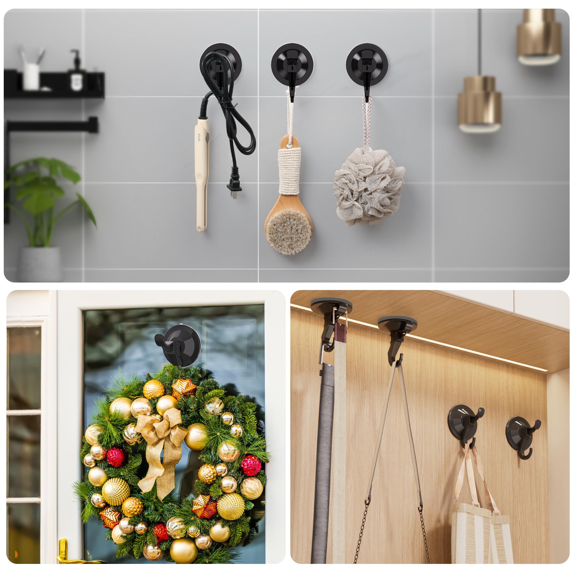 5 Pack Suction Cup Hooks Black Suction Cup Wreath Hanger with Adhesive Suction Tab Wreath Holder for Spring — view 7