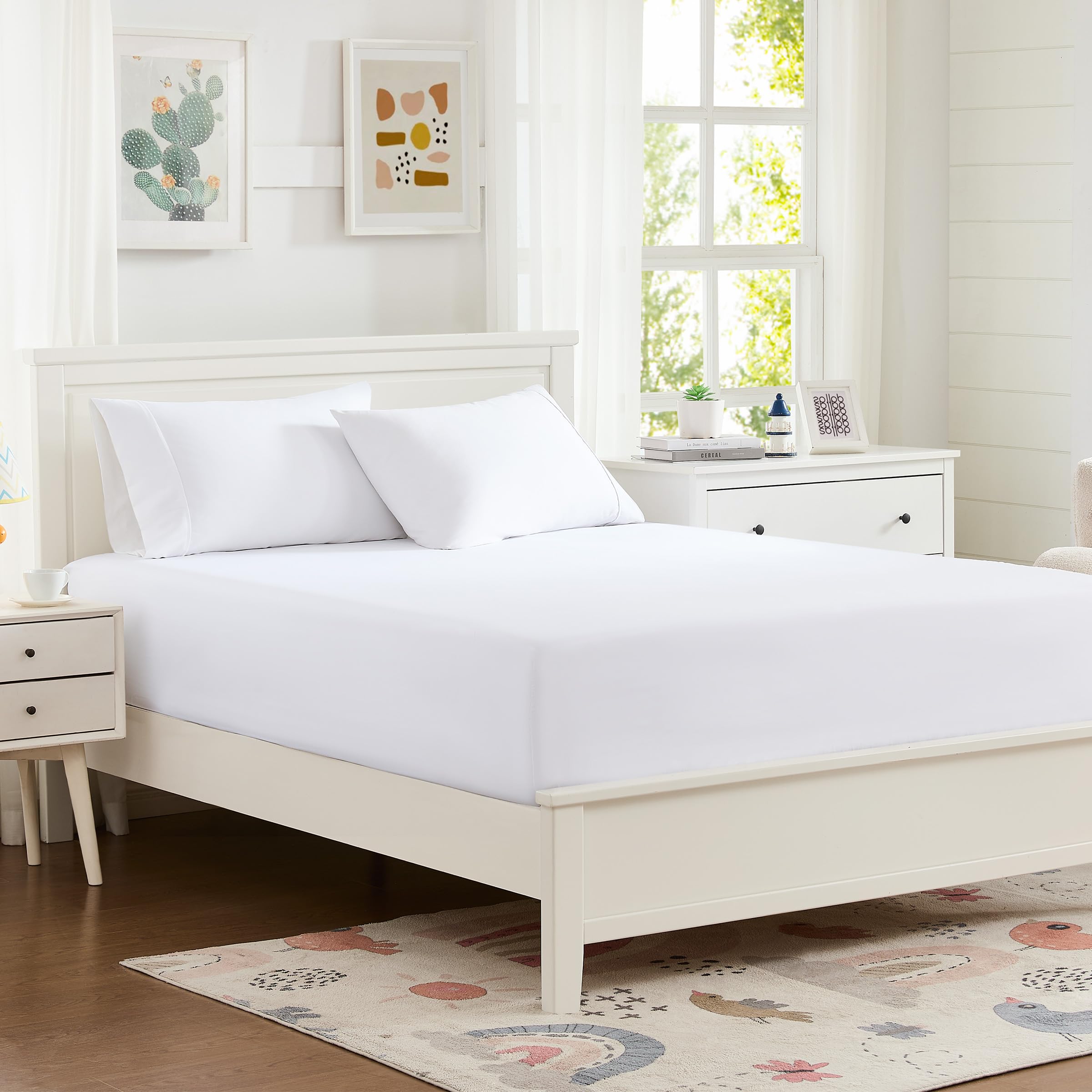 100% Microfiber Ultra Soft 60"x80" Queen Size Fitted Sheet Only, Up to 14 inch Deep Pocket Bottom Sheet, Stay in Place Hotel Bedding Matress Protector, Machine Washable, Non-Fade, White