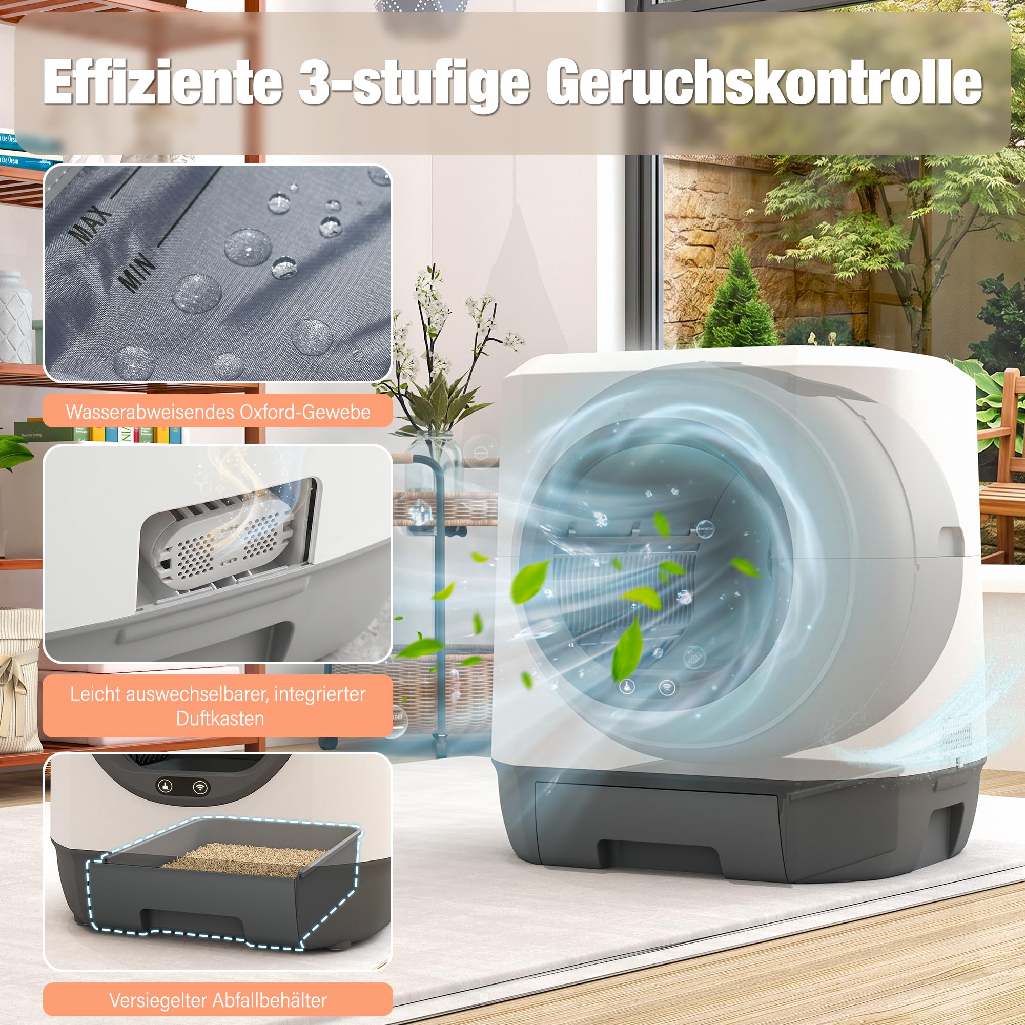 Katzenklo Selbstreinigend, 90L Selbstreinigende Katzentoilette | 12 Sicherheitssensoren,App-Steuerung,Geruchskontrolle, Elektrisches Katzenklo groß Automatisches Katzenklo für mehrere Katzen
