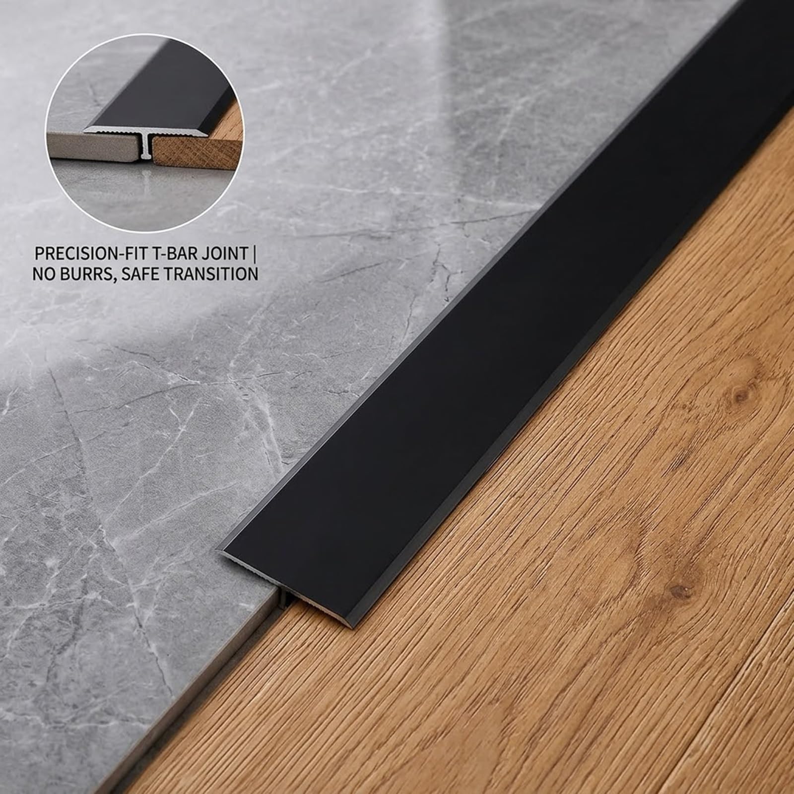 Profilo T in Alluminio, Striscia di Transizione per Pavimento | 80/90/100/140cm Profilo di Adesivo antiscivolo Coprisoglia, per Piastrelle(Gray,3.3cmx115cm)