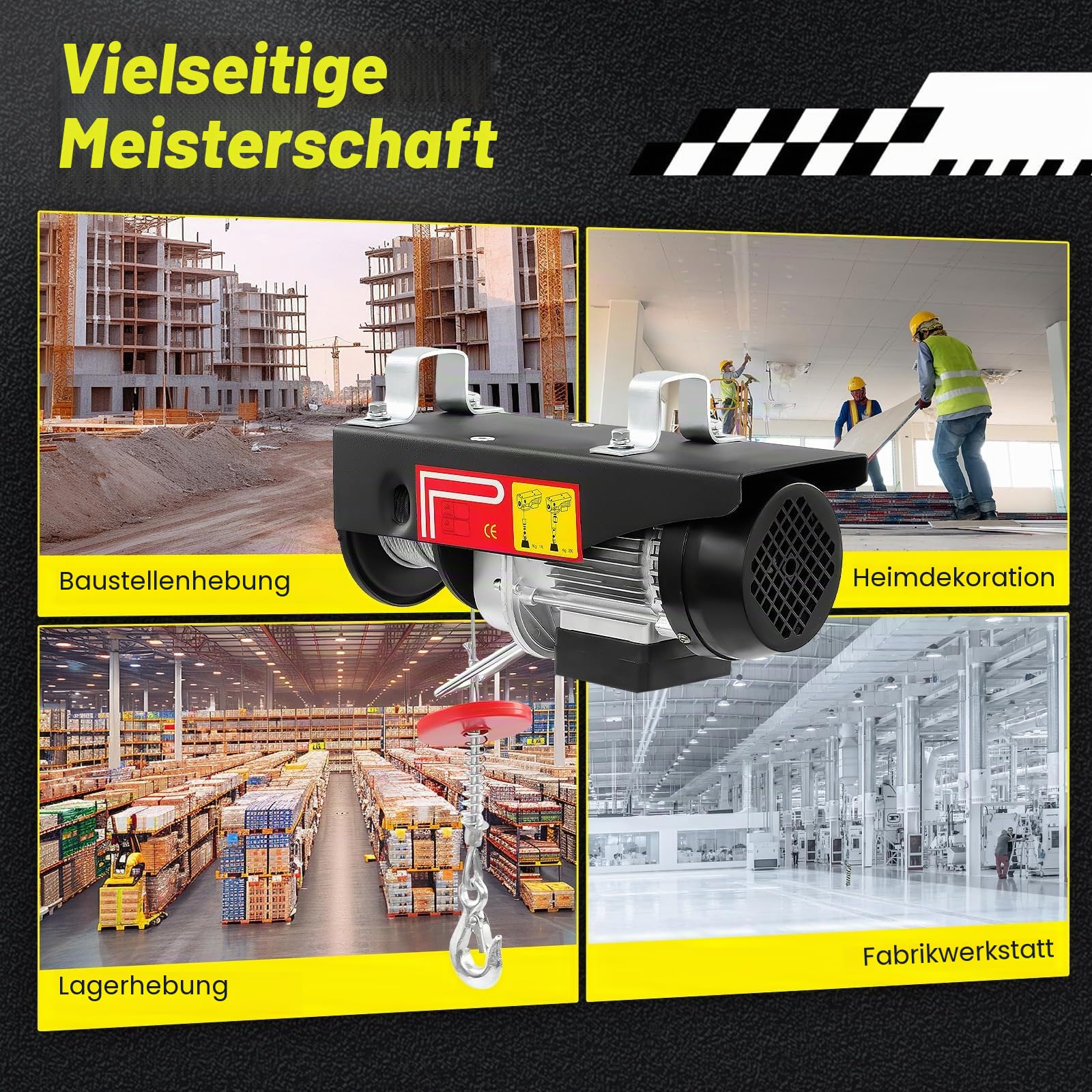 Seilwinde Elektrisch 230V | 125 & 250KG (EK/DK) | 18m EK & 9m DK Hubhöhe | 550W | Endabschaltung | Upgrade Seilzug mit Fernbedienung, 2 Haken Elektrische Seilwinde für Fabriken