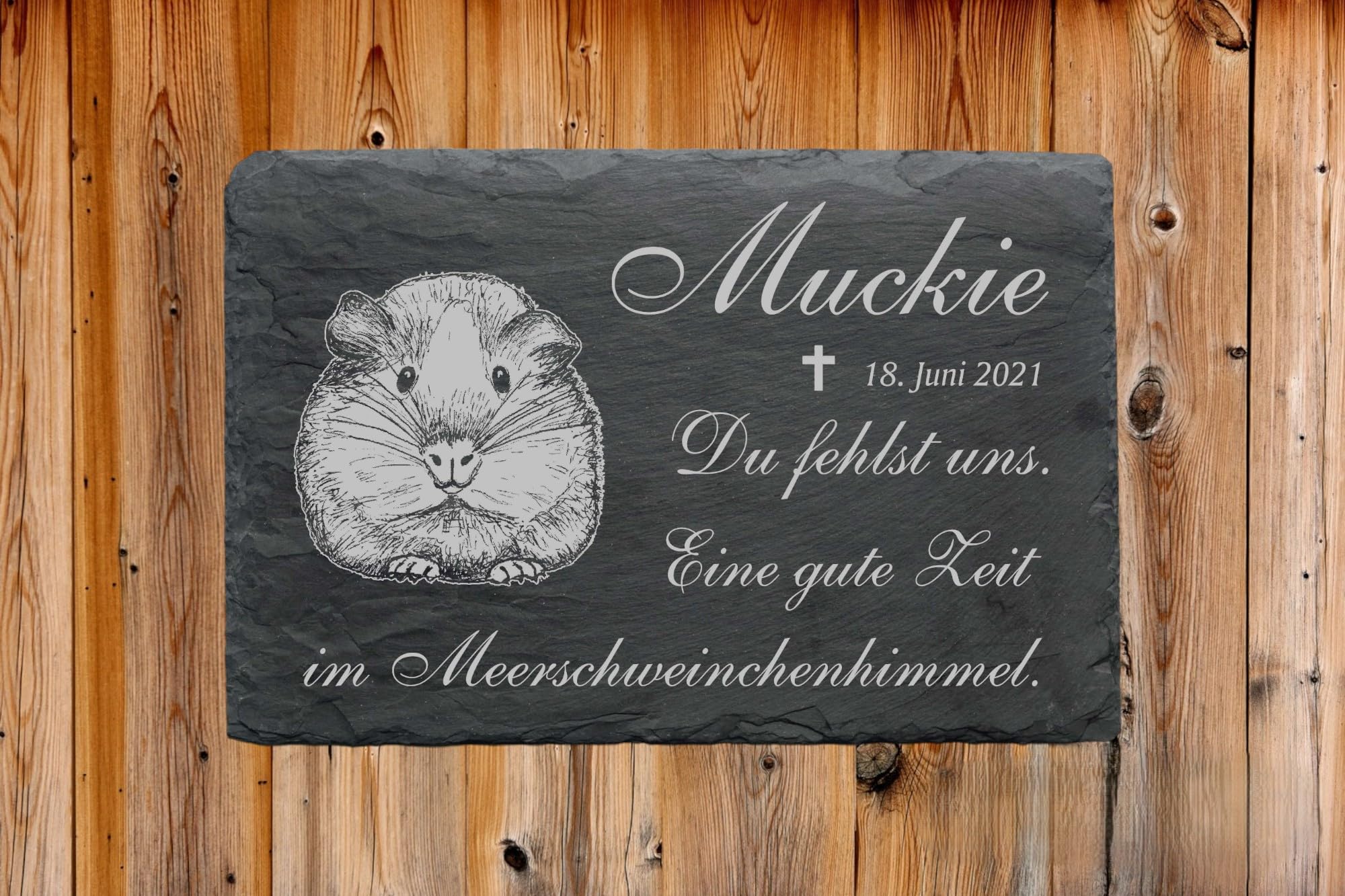 Meerschweinchen Gedenktafel Schiefer Tiergrabstein Grabstein wetterfest mit Wunschgravur Name Datum 22 x 16 cm