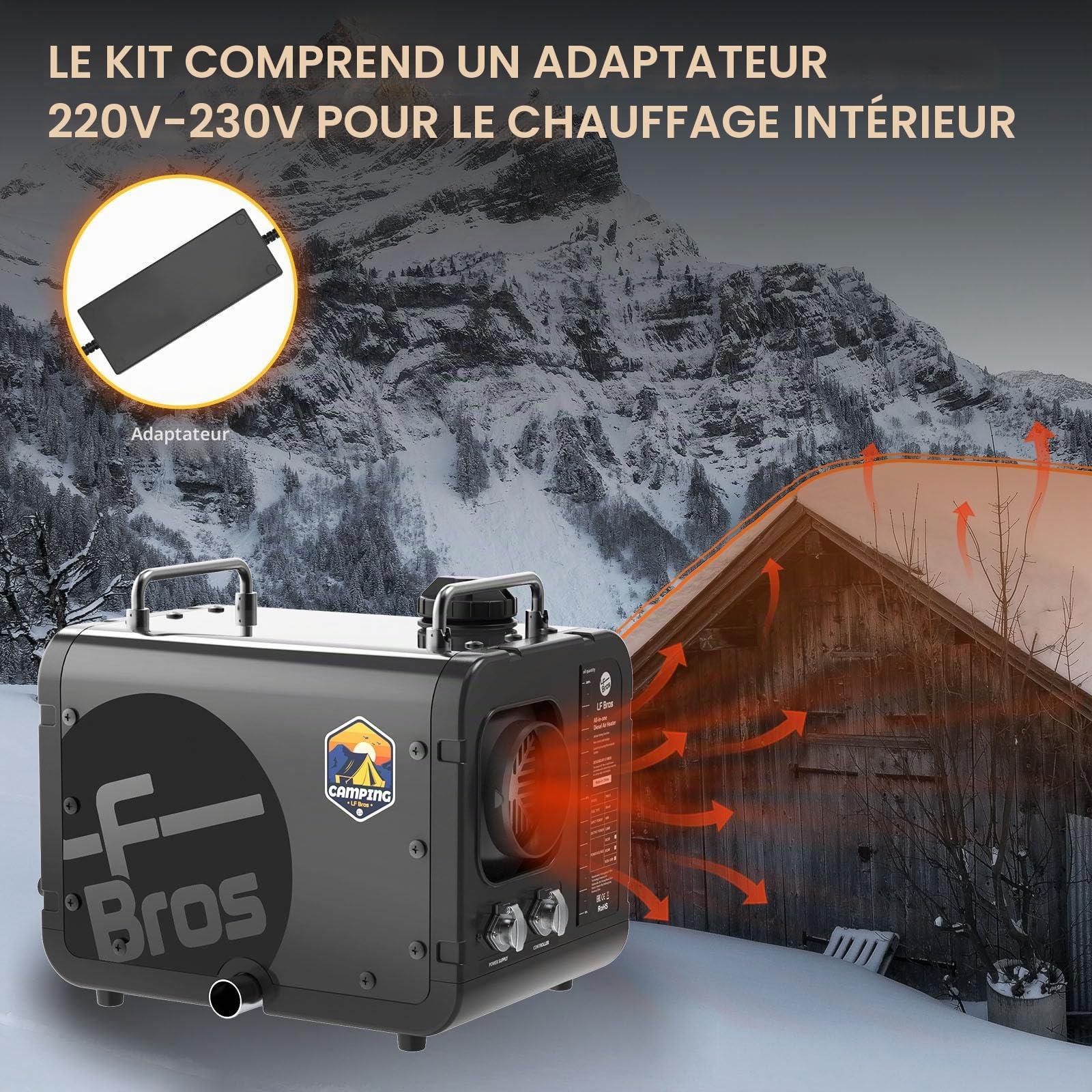 LF Bros Réchauffeur D'air Diesel 5KW, Version Plateau 12V/220V Chauffage Diesel de Stationnement, Chauffage Portable avec Minuterie Interrupteur LCD pour Camping, Tente, Bateau (Noir)