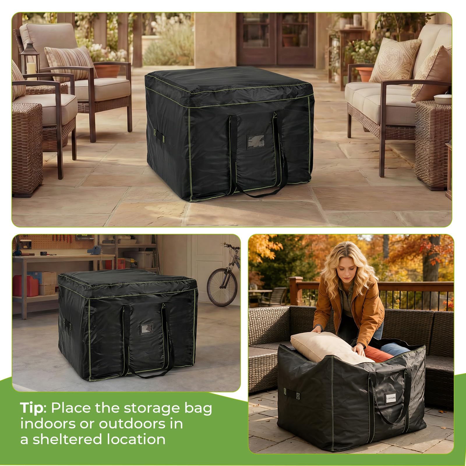 GARPROVM Sac De Rangement Carré Pour Coussins De Jardin, Sac D'Emballage, Sac De Déménagement, Tissu Oxford Imperméable, 80 X 80 X 60 Cm