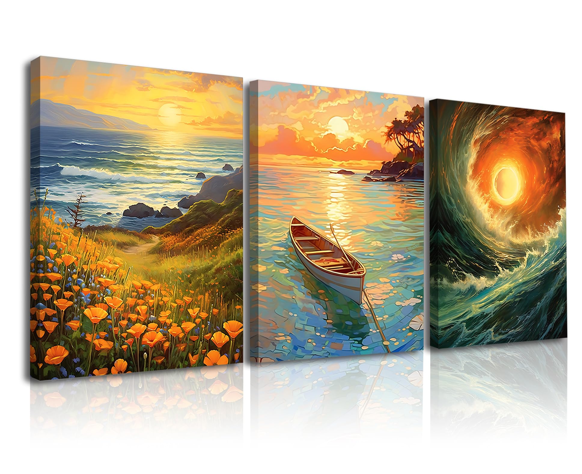 PIY Painting Wandbild See Landschaft - 3-teiliger Leinwanddruck 90x40cm Für Wohnzimmer