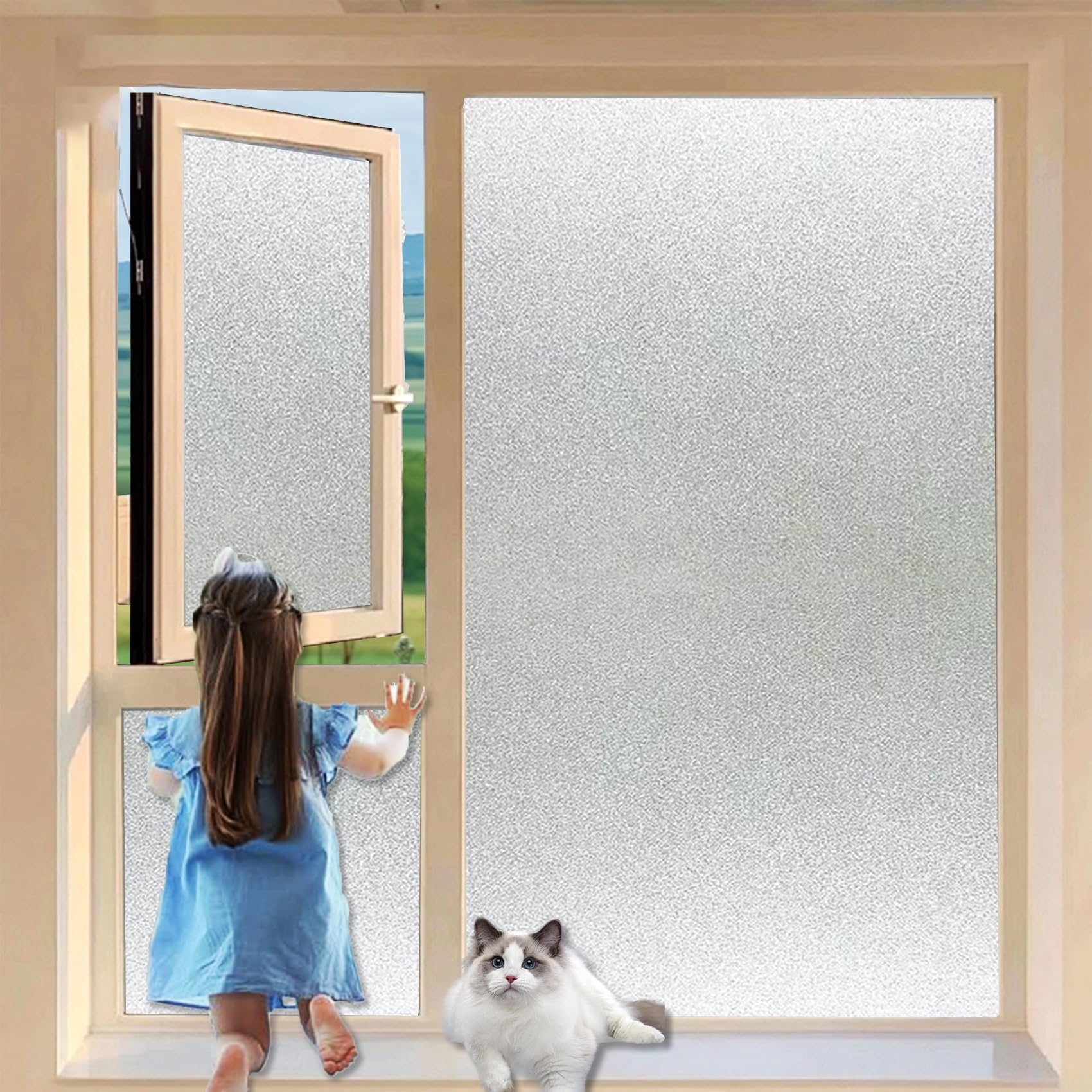 Gqinghua Pure Scrub Window Film Privacy Patterned 110 X 220 Cm, No Glue Window Sticker, Privacy, Opaque, Uv Protection, Static Cling, Frosted Window Film Opaque Glass Film, For Office,