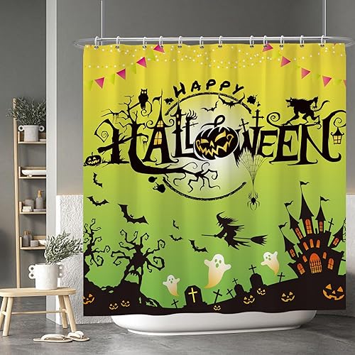 Miniatura 111 de Baocicco Juego de cortinas de ducha de fantasmas de Halloween, encantadores fantasmas de dibujos animados, divertidos trucos o tratos, cortinas de