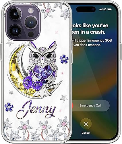 CASEZILY Funda protectora transparente con nombre personalizado para amantes de los búhos, compatible con iPhone 15, 14, 13, 12, 11, X, XS, XR, 8,