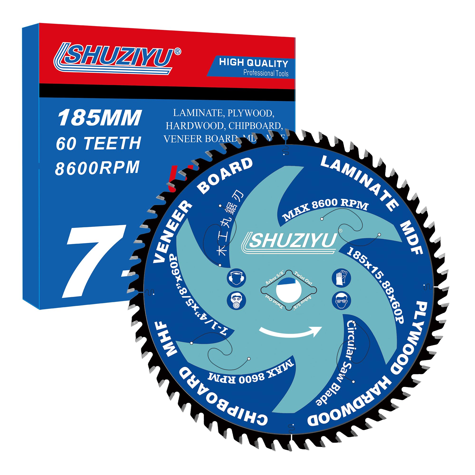 SHUZIYU 7-1/4”(185MM)-60T, Super Thin Kerf 1/16"(1.6MM), Arbor 5/8", Anti-Stick Coating, Circular Saw Blade, FRAMING&Ripping, for Laminate, Veneer