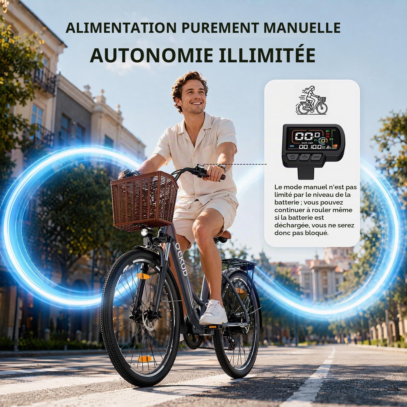 Vélo électrique pour femme/homme 26" avec panier à vélo, vélo de ville de trekking avec batterie 36 V 13 Ah, gris