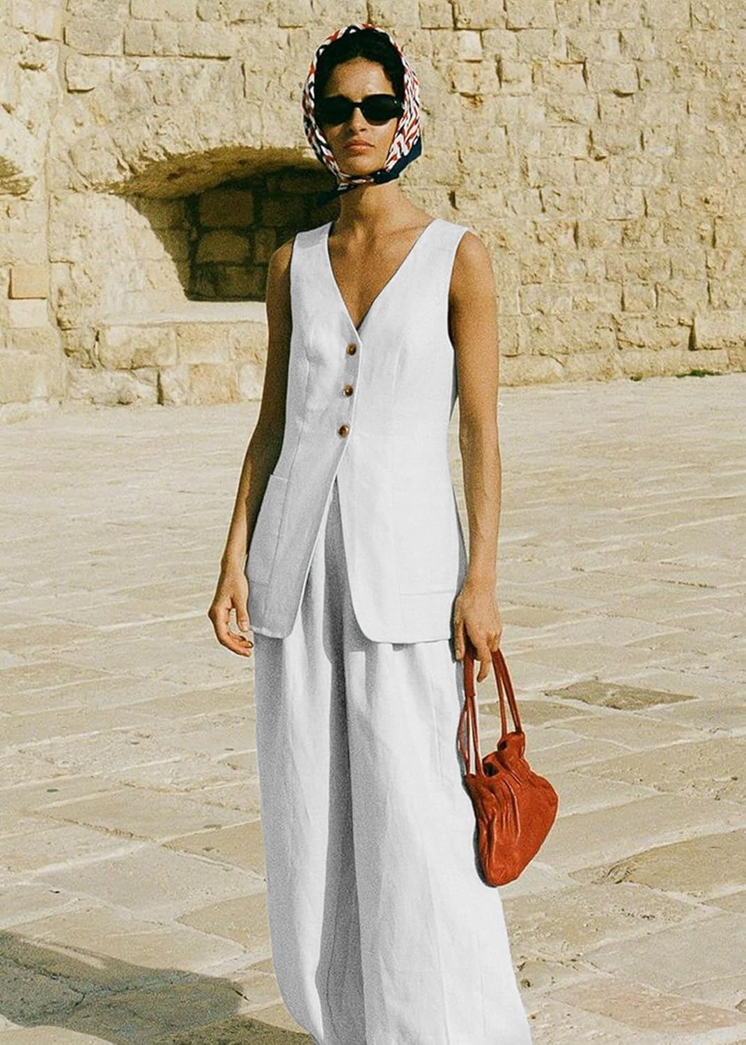 Mina Self 2025 Fall Women's Long Linen Vest Tops - Lightweight Breathable Fashion Fully-Lined Office Outerwear with Pockets - Image 6