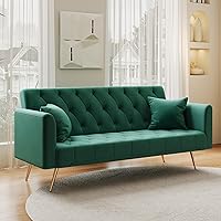 Vista 11 de Sofá cama moderno de terciopelo de 72 pulgadas, sofá cama plegable convertible con 3 respaldos ajustables, sofá biplaza reclinable copetudo