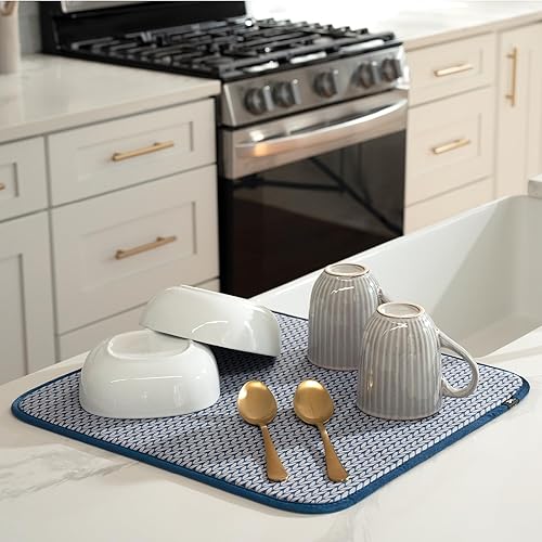 Miniatura 148 de S&T INC. Tapete de microfibra para secado de platos, reversible y absorbente para cocina, de 16 x 18 pulgadas, color negro