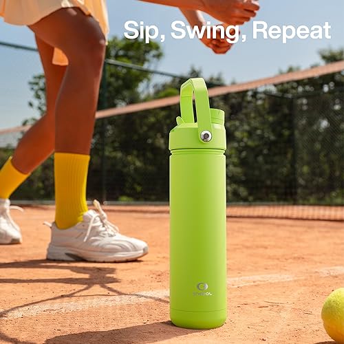 Miniatura 557 de ENCOOL Botella de agua aislada con popote, de acero inoxidable, a prueba de fugas, sin BPA, al vacío de doble pared que se mantiene fría durante 24
