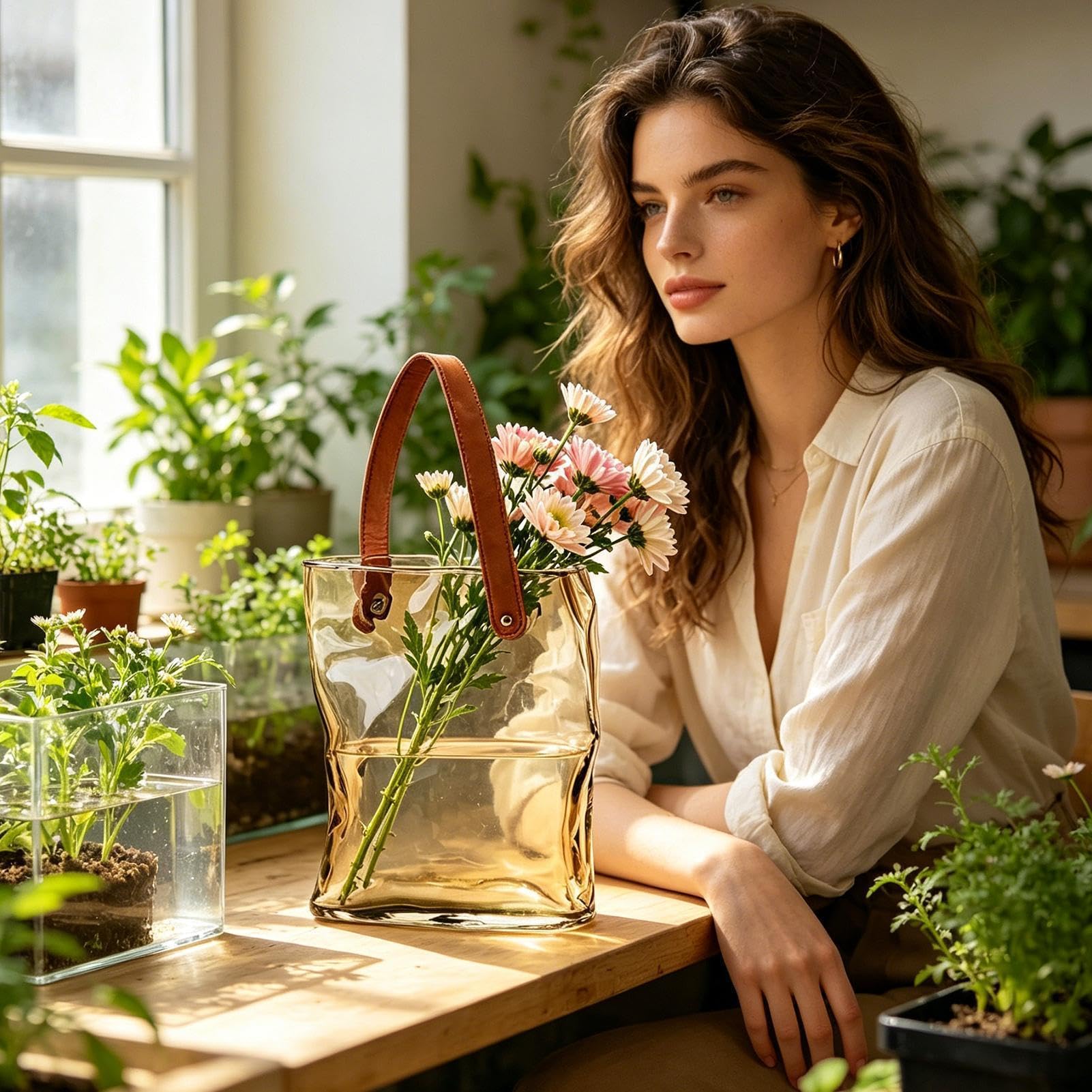 Taschenvase Ästhetische moderne dekorative Wohnraumdeko | Dekorative Glasvasen für Blumen für Wohndeko Schlafzimmer Wohnzimmer Büro Landhausstil Geburtstag Einweihung Hochzeit Party