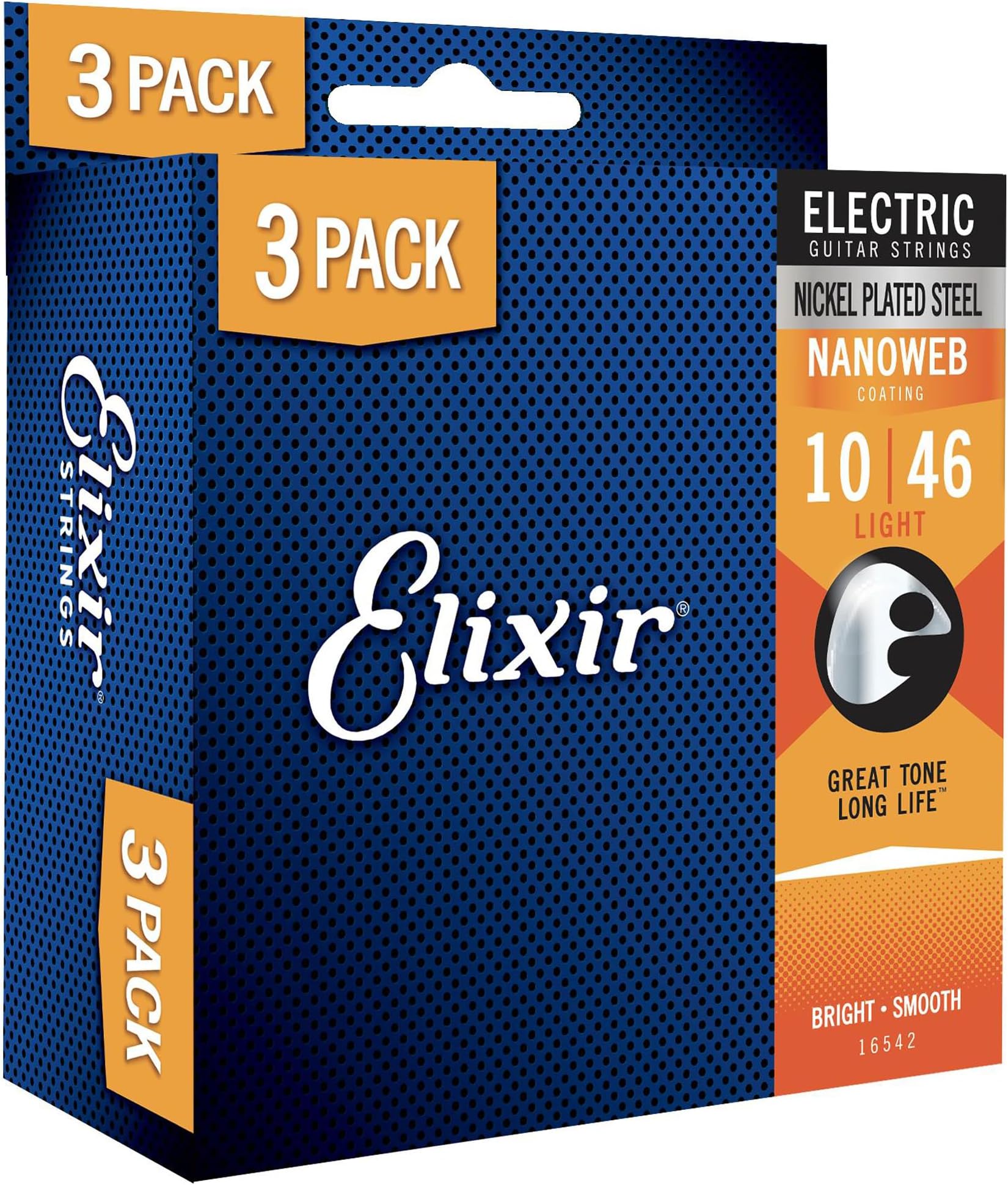 Strings - Nickel Plated Steel Electric Guitar Strings with NANOWEB Coating - Elixir Electric Guitar Strings - 3 Pack, Light 10-46
