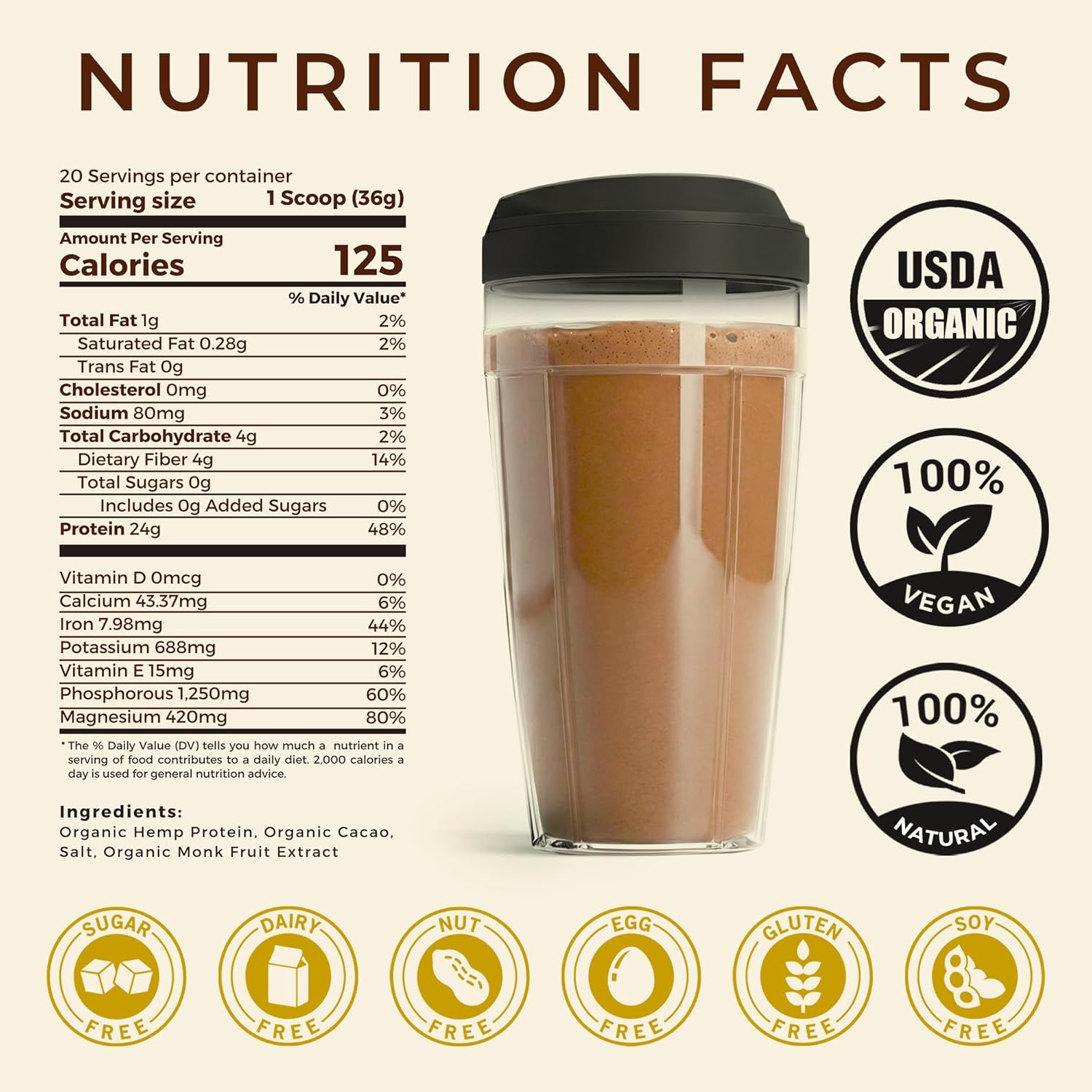 USDA Organic Hemp Protein Powder for Women & Men - Chocolate Pure Natural - Plant Based Powder, Vegan, Gluten Free, Keto - Hemp Seed Powder Cold-Pressed (20 Servings (1.61 lb), Chocolate)
