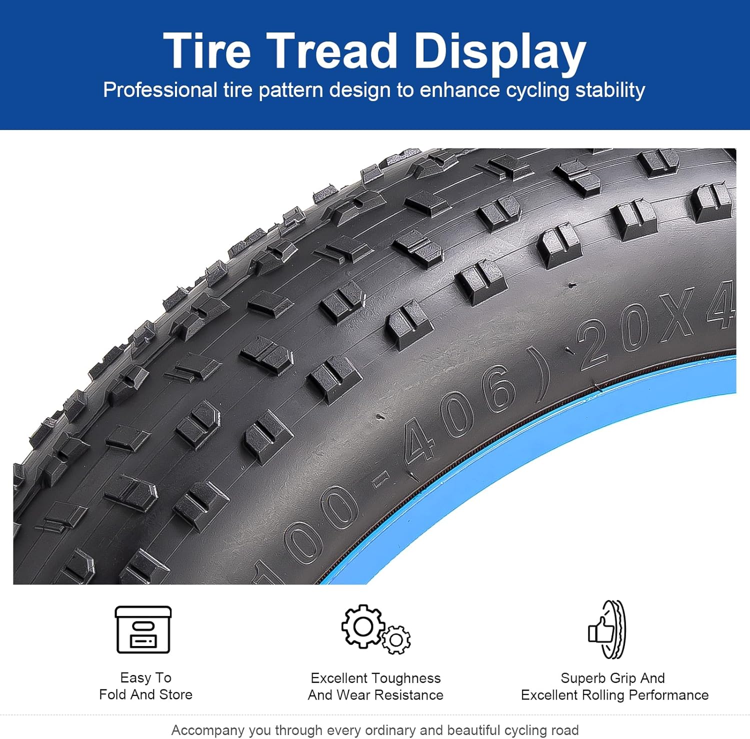 20x4.0 (100-406) Fat Bike Tire 20 inch Fat Bicycle tire Suitable for 20 x 4.0 Off Road/Mountain Folding Replacement Bike Tire (Single)