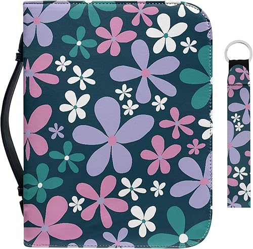 Vodetik Fundas para Biblia de flores para mujeres, funda de Biblia extra grande para hombres y niñas, con asa con cremallera y llavero, bolsa