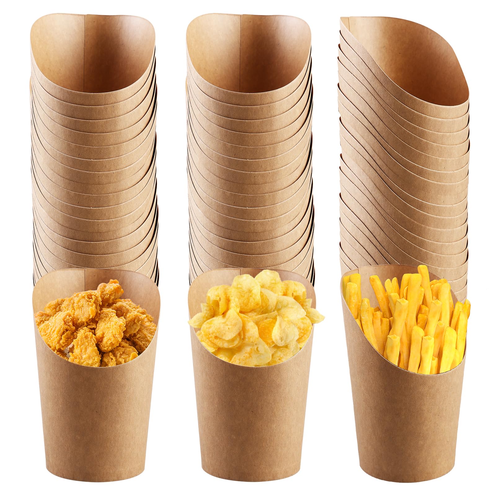 SPORWAY Sacs à frites en papier kraft : 100 pièces de 300 ml Sacs à gaufres à bulles pour frites, sac à frites en papier kraft, boîte à frites avec oblique, étanche et empilable pour frites, gaufres,
