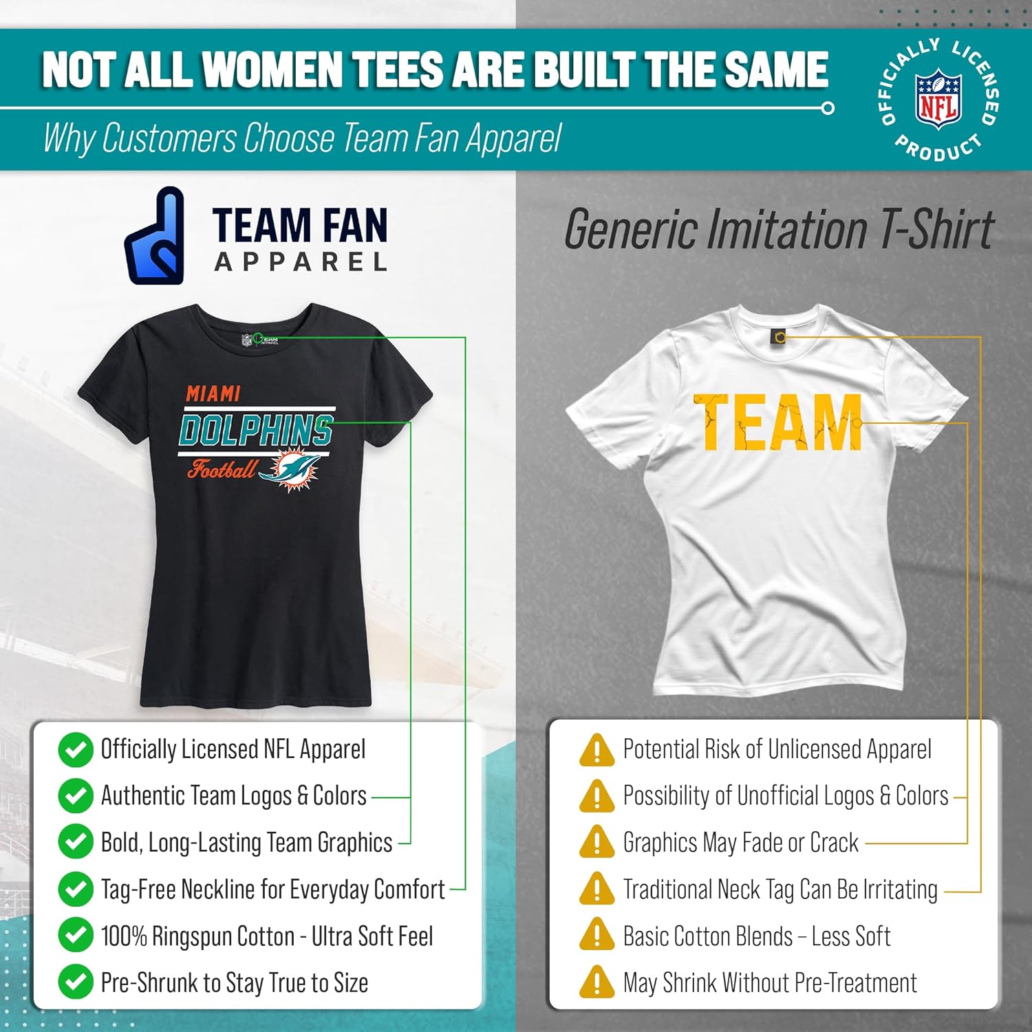 Team Fan Apparel NFL Gameday Women's Relaxed Fit T-Shirt - Rib Neck Contour - Tagless Short Sleeve Tee - Stay Cool & Stylish (Miami Dolphins - Black, Large) - Image 2