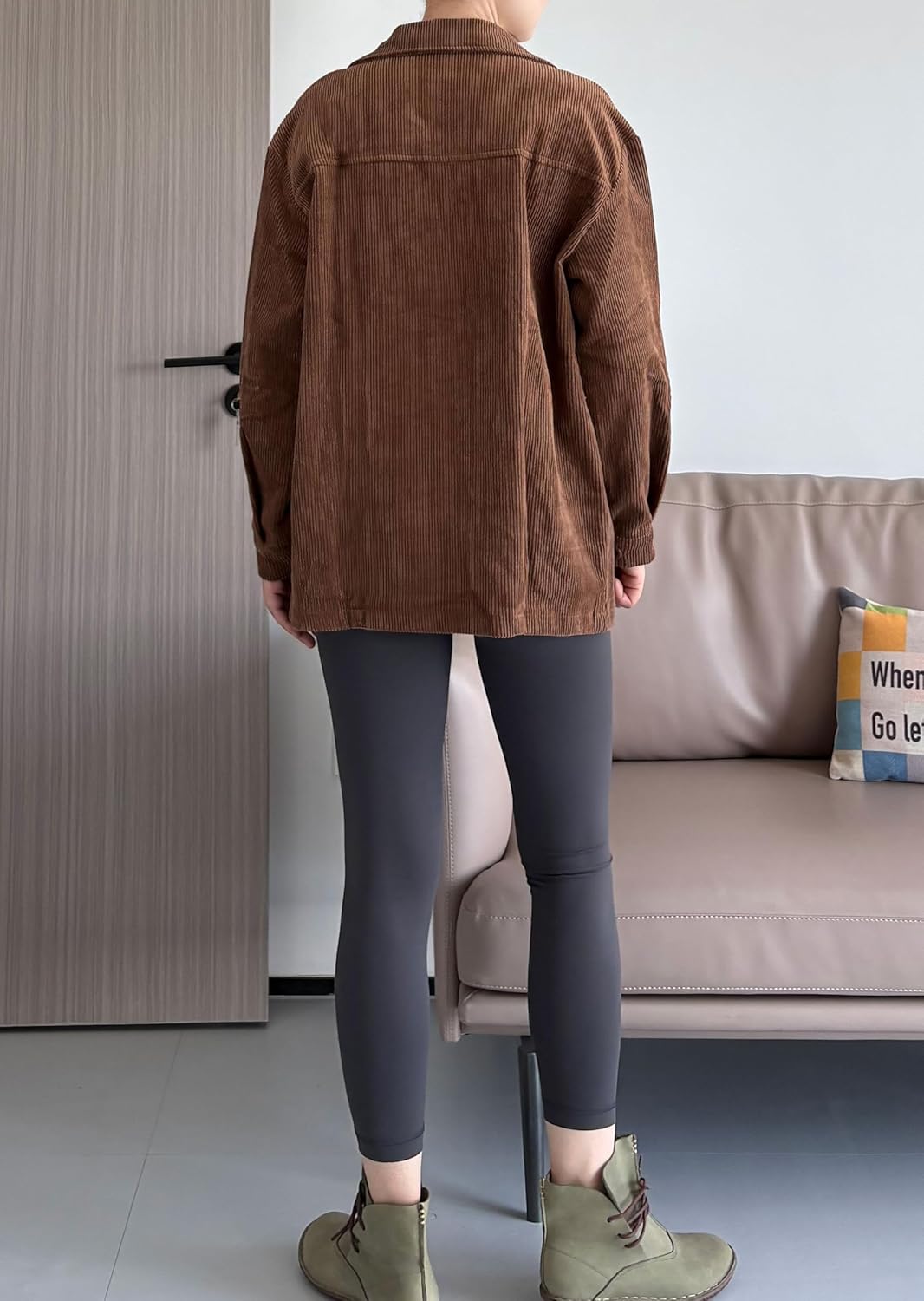 Minibee Women's Corduroy Jacket Long Sleeve Shacket Button Down Shirts Casual Coats Tops with Side Pockets - Image 4