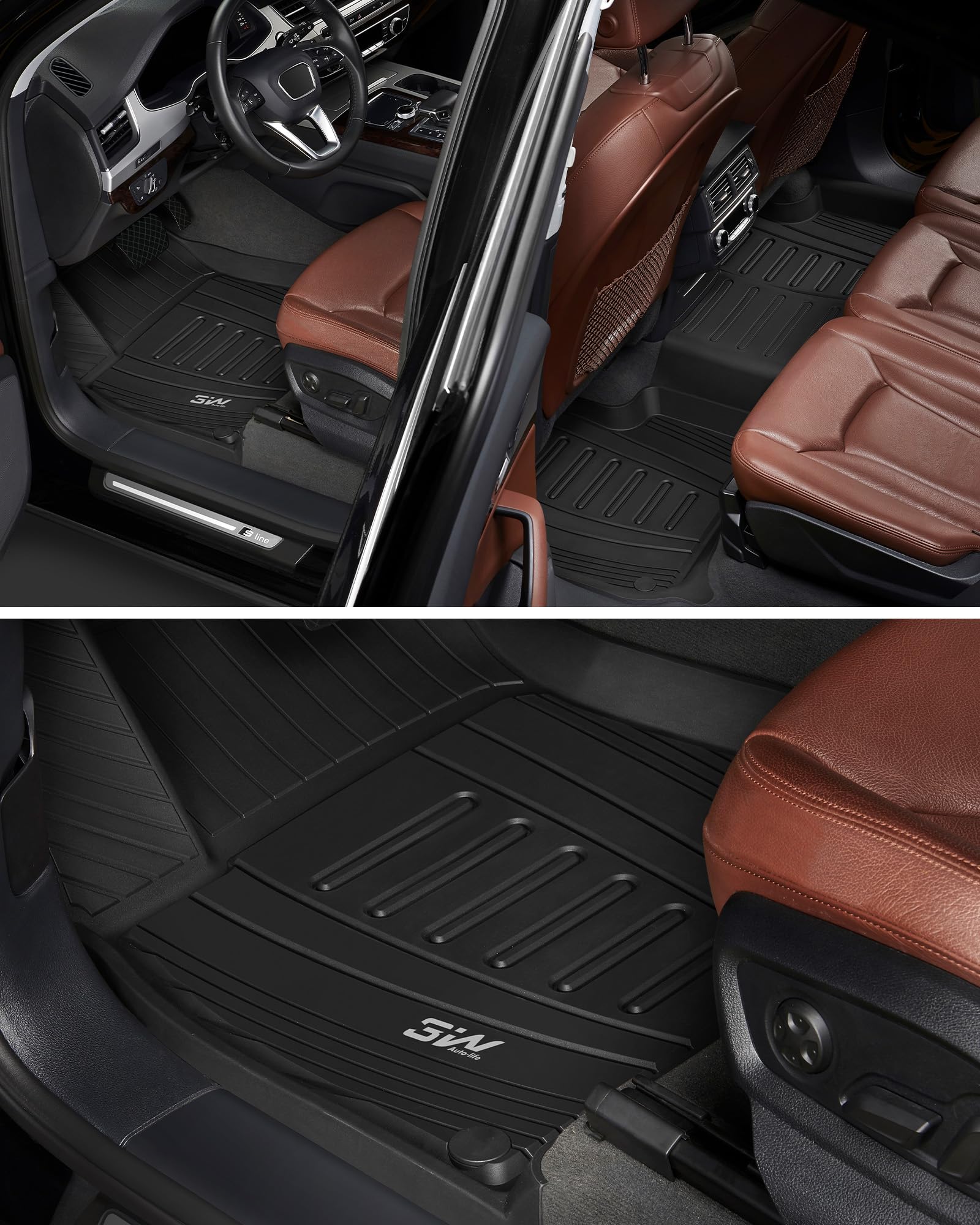 3W Fußmatten für Audi Q7 4M 2016-2026/Q8 2019-2026 | TPE Thorex™ Allwetter | 3D Maßgeschneiderte Passform | Hundefreundlich Auto Zubehör | Wasserdicht & Kratzfest | Antirutsch
