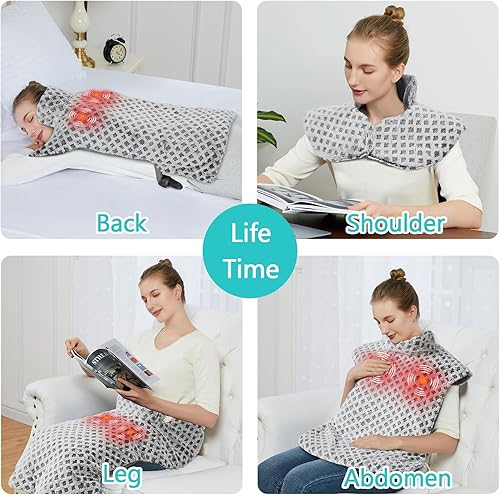 Miniatura 6 de CAROMIO Almohadilla térmica de masaje para aliviar el dolor de espalda, cuello y hombros, almohadillas térmicas eléctricas de gran tamaño,