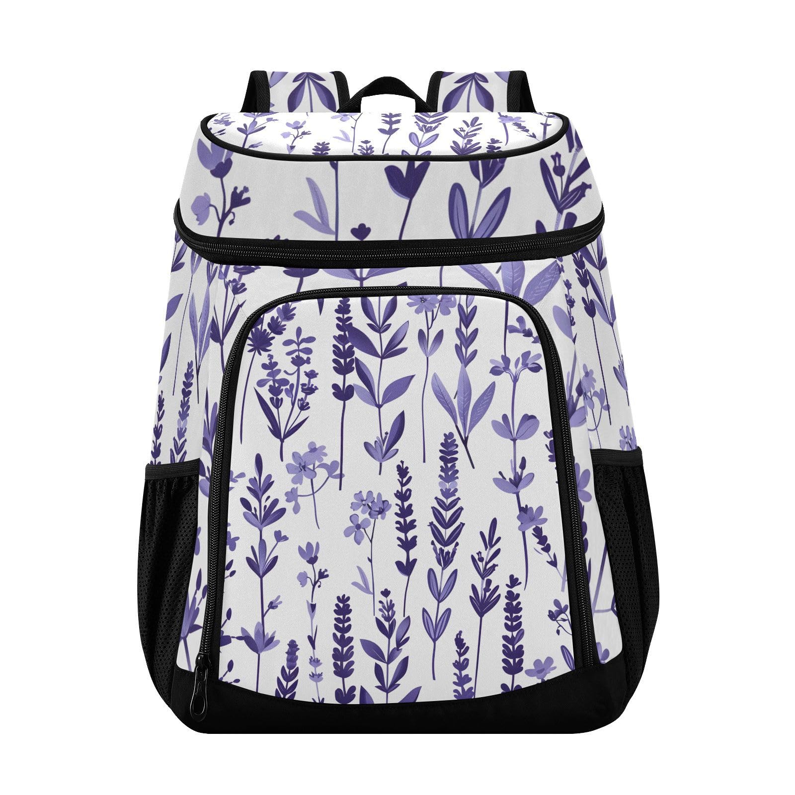 Purple Lavender Wildflower Cooler Backpack Cooler Insulated Leak Proof Lunch Backpack 36 Cans Waterproof Soft for Men Women Picnic Hiking Camping Beach