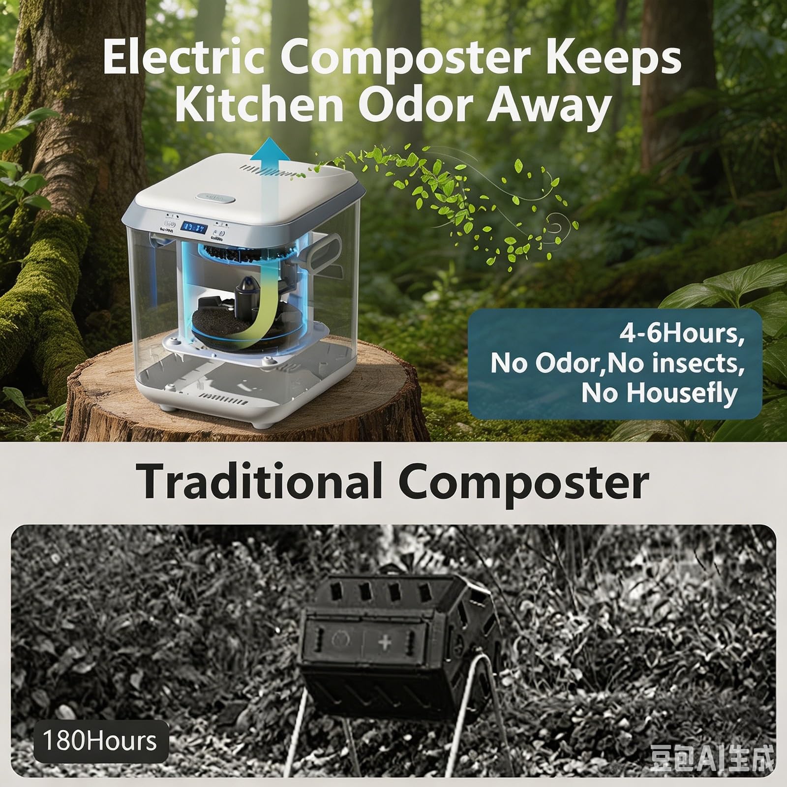 Compostador eléctrico de 3,3 L para cocinas Interiores, reciclador Inteligente de residuos de Alimentos, Convierte la Basura en Compost en 4-8h, triturador de encimera Inodoro, autolimpiante.