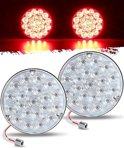 Miniatura 1 de Partsam Luz trasera redonda de 4 pulgadas, 21-2835 LED, luces de carga de parada y giro rojo con 1156 zócalo TPE, lente transparente de repuesto