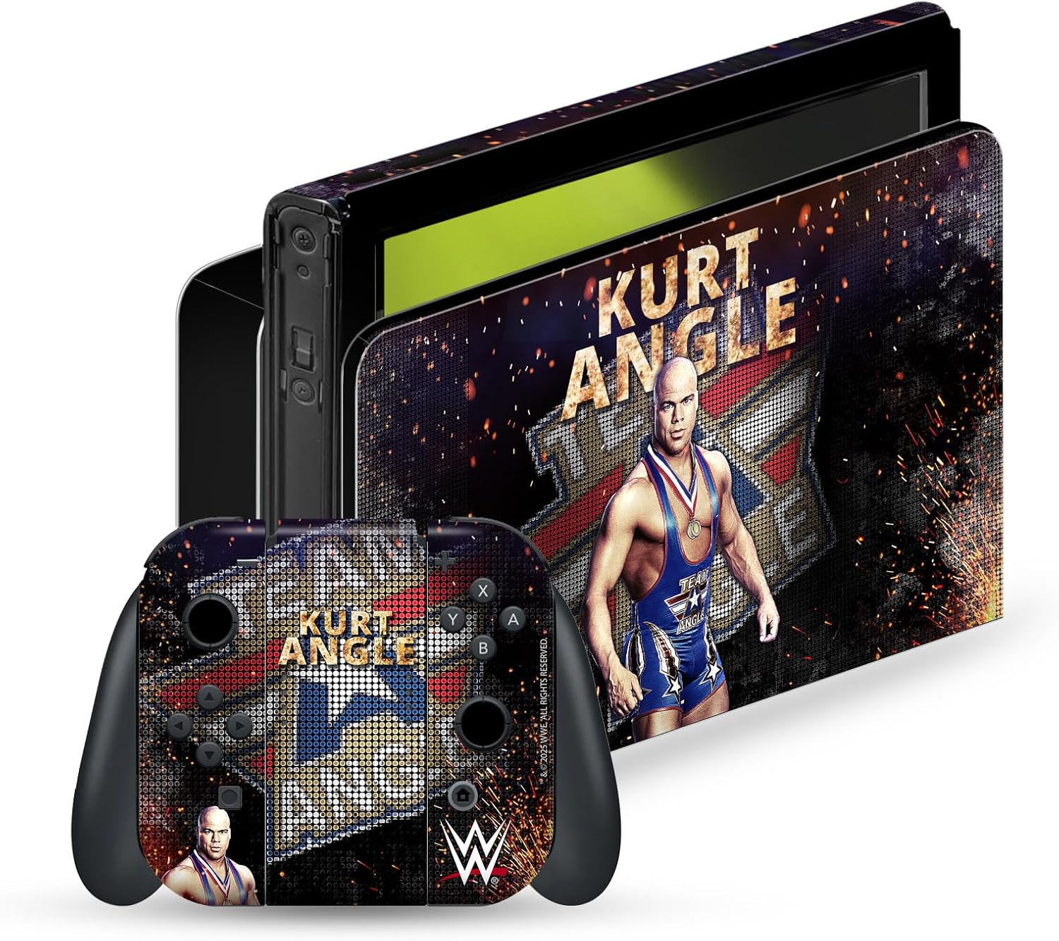 Head Case Designs Officially Licensed WWE LED Image Kurt Angle Vinyl Sticker Gaming Skin Decal Cover Compatible With Nintendo Switch OLED Bundle