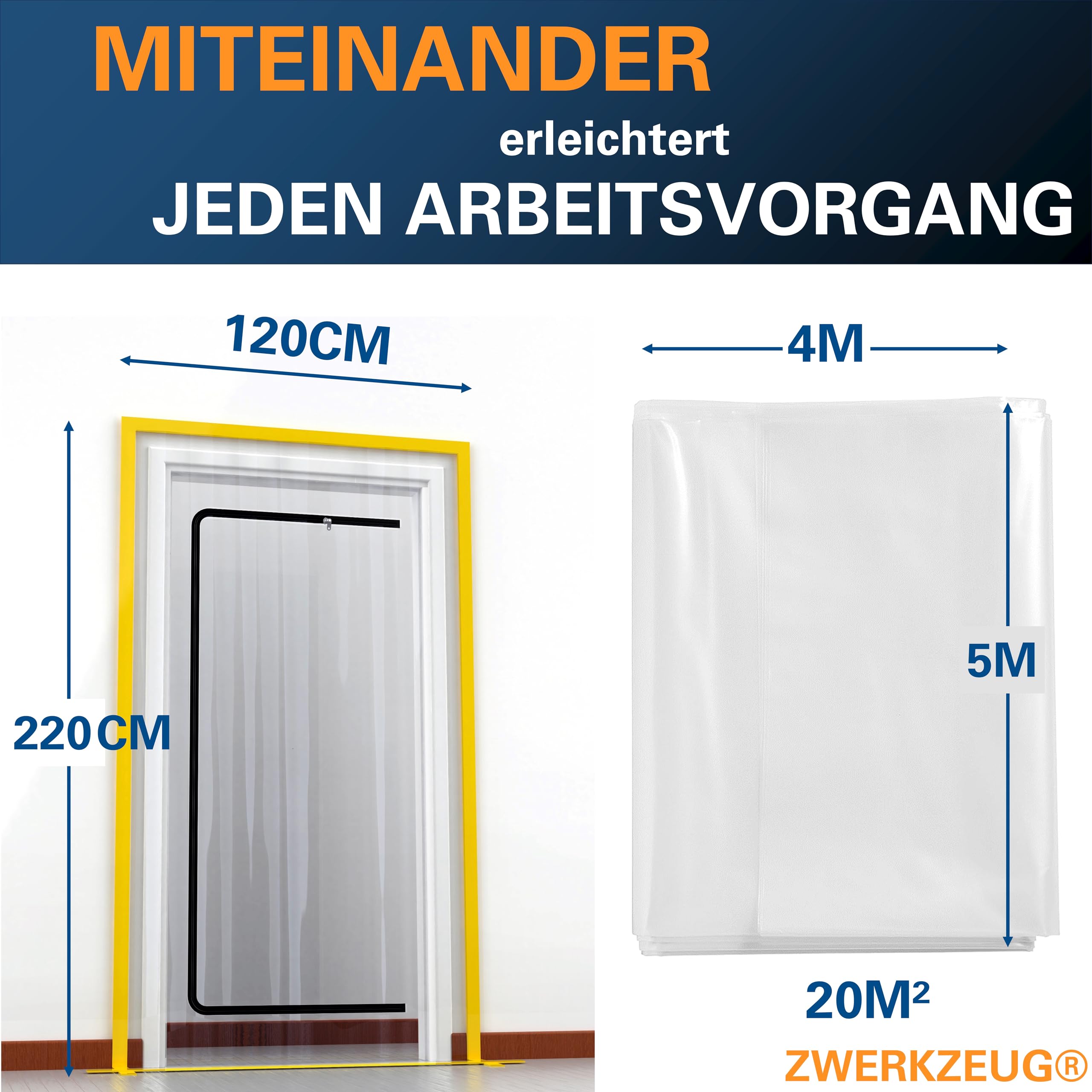 Set di 2 porte antipolvere con chiusura lampo ultra resistente da 100 micron impermeabile e antipolvere con 5× teloni protettivi per la pittura
