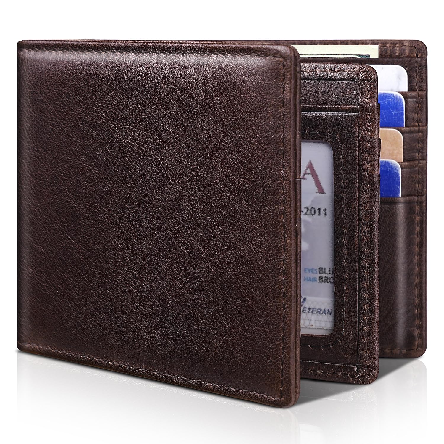 Artpaxy Mens Wallet Bifold Genuine Leather RFID Blocking Wallet for Men with 1 ID Window 15 Card Holders 2 cash pockets 1 Gift Box
